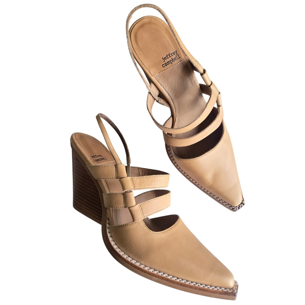 Jeffrey Campbell Caroline Tan Leather Pointed Toe Slingback Pumps 8.5 Boho Chic